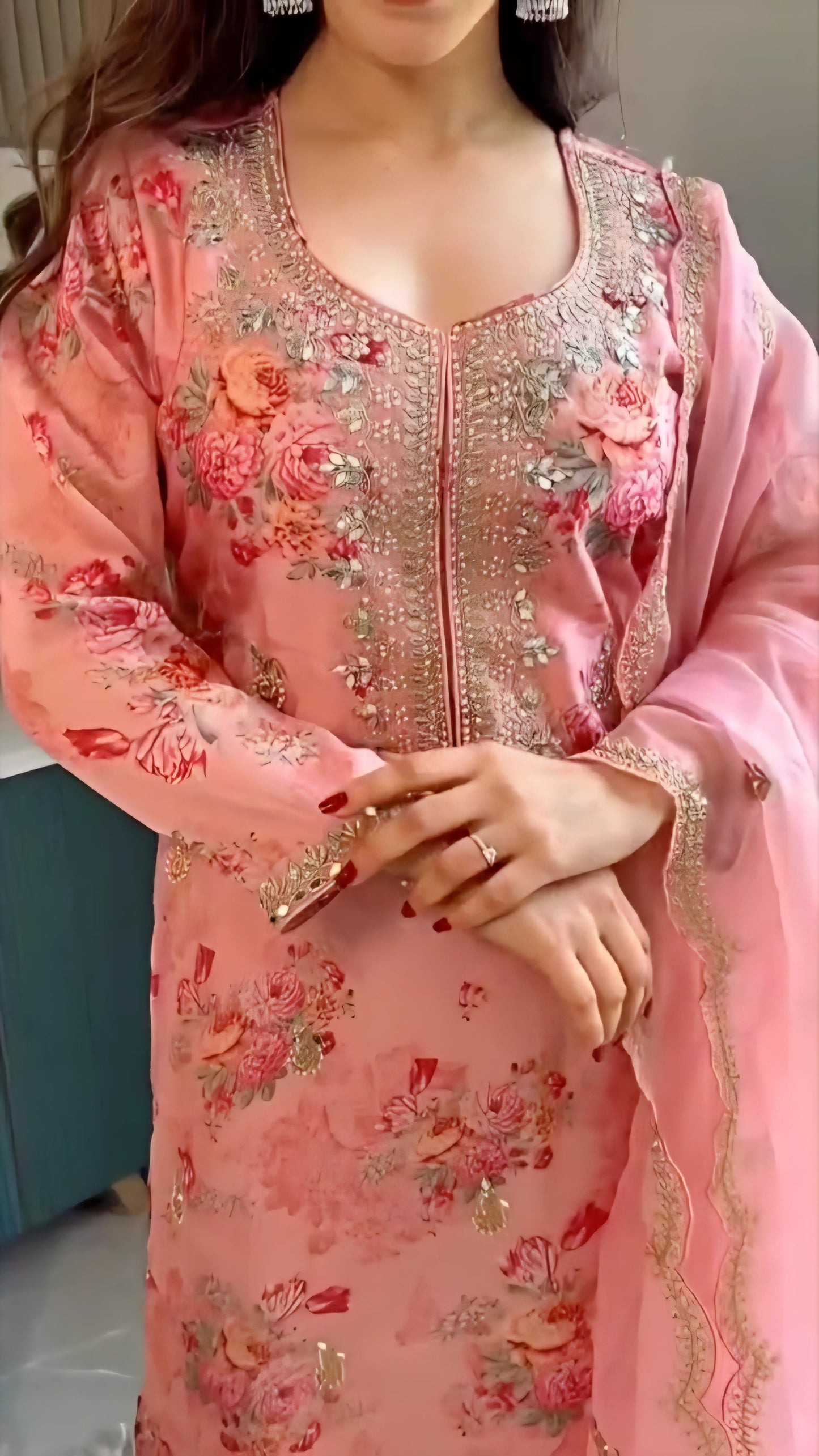 Premium Kundan Organza Embroidered Suit with Stone Mirror Work, Pant & Dupatta | Fully Stitched