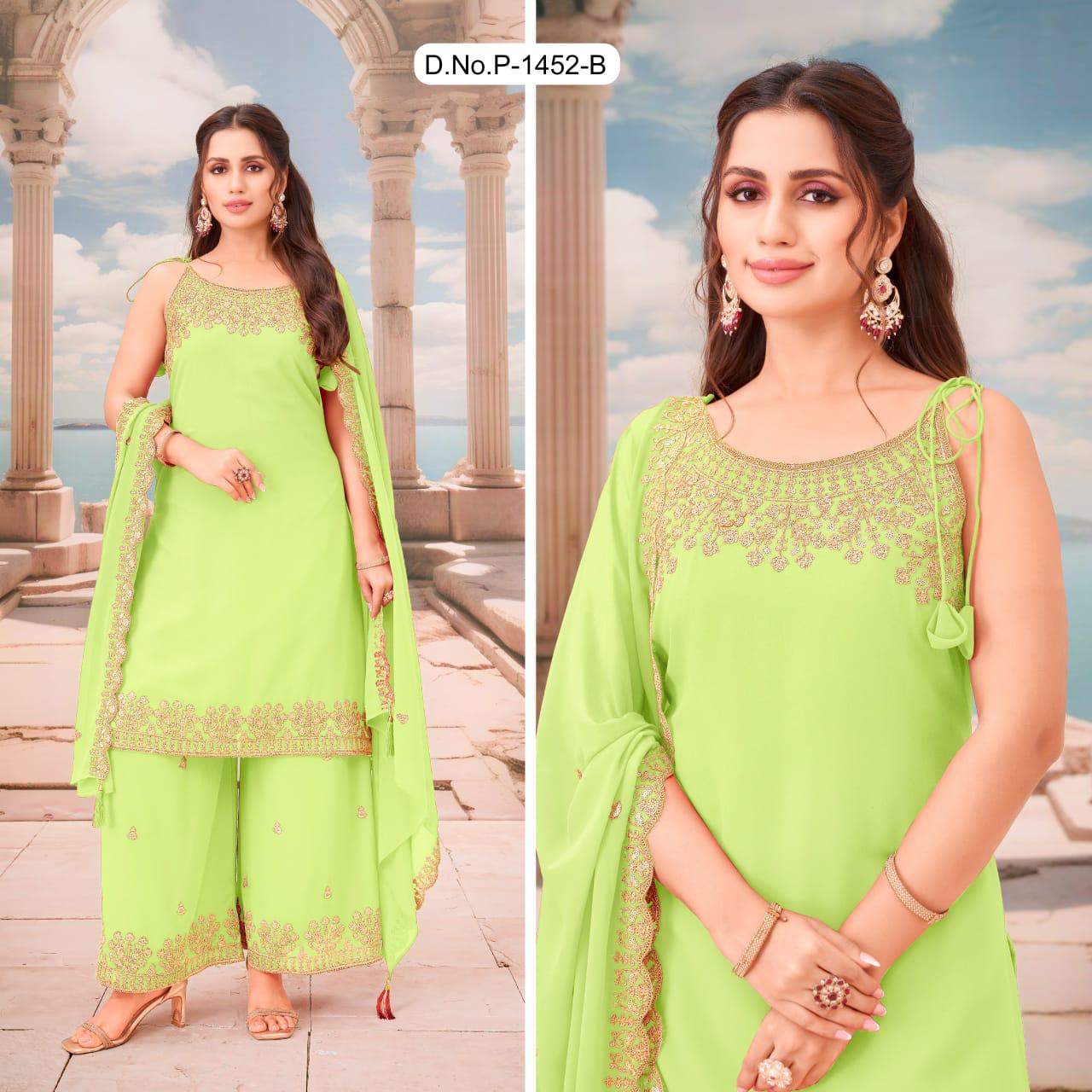 Premium Georgette Sharara Set with Heavy Embroidery Kurti and Matching Dupatta Design