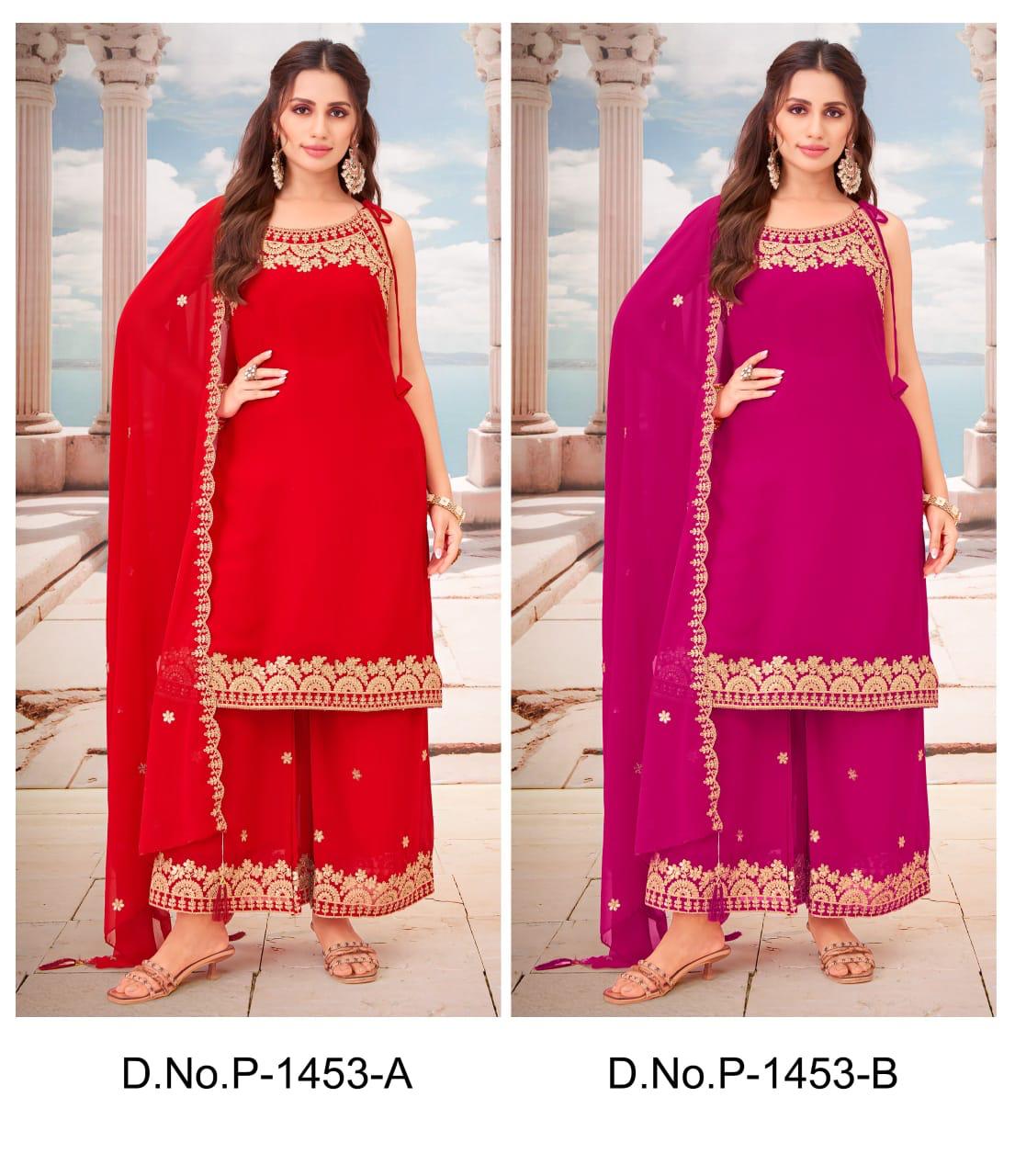 Georgette Sharara Set with Embroidered Kurti & Dupatta for Women Ethnic Fashion