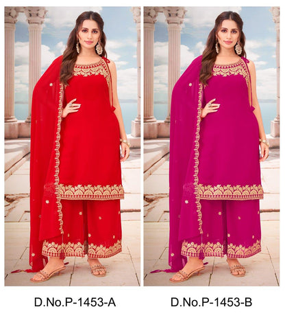 Georgette Sharara Set with Embroidered Kurti & Dupatta for Women Ethnic Fashion