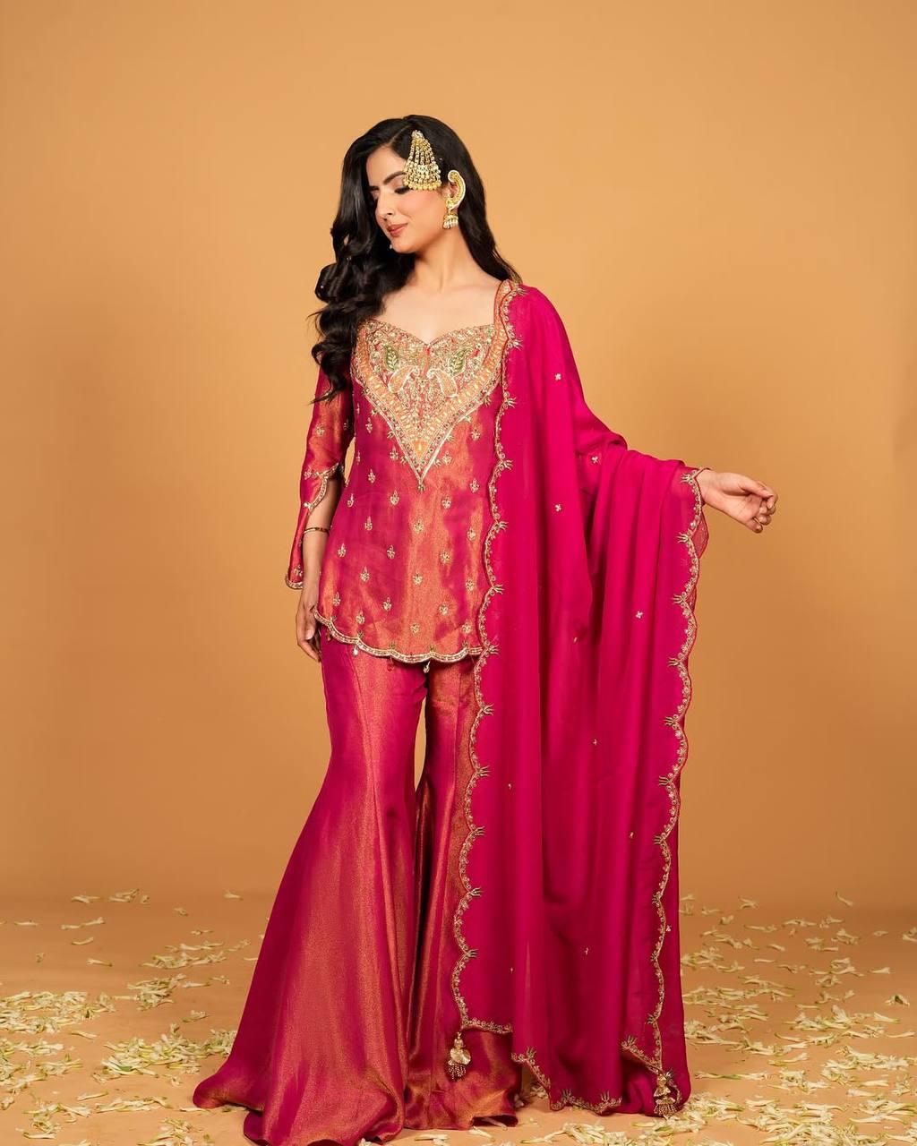 Simar Silk Collection | Embroidered Top-Bottom & Faux Georgette Dupatta Set