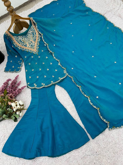 Simar Silk Collection | Embroidered Top-Bottom & Faux Georgette Dupatta Set