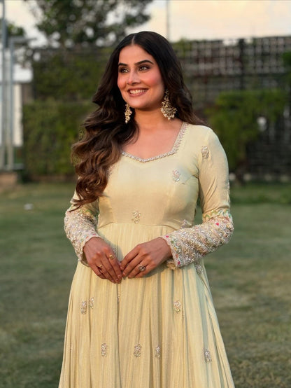 Premium Heavy Georgette Embroidered Gown Set with Pant & Dupatta