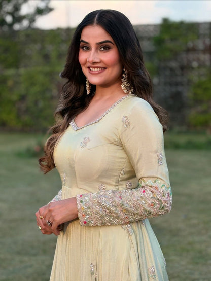 Premium Heavy Georgette Embroidered Gown Set with Pant & Dupatta