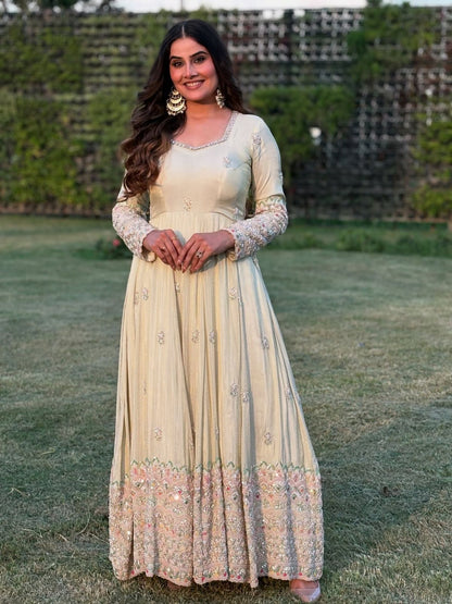 Premium Heavy Georgette Embroidered Gown Set with Pant & Dupatta