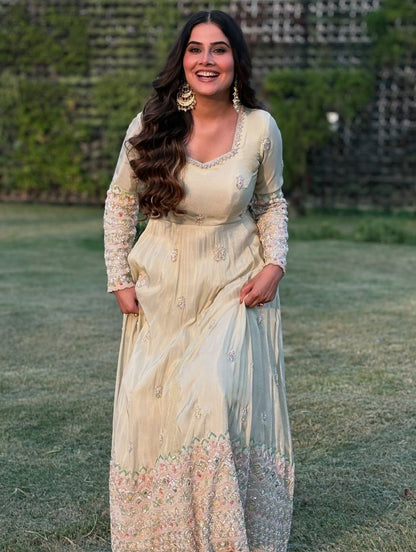 Premium Heavy Georgette Embroidered Gown Set with Pant & Dupatta