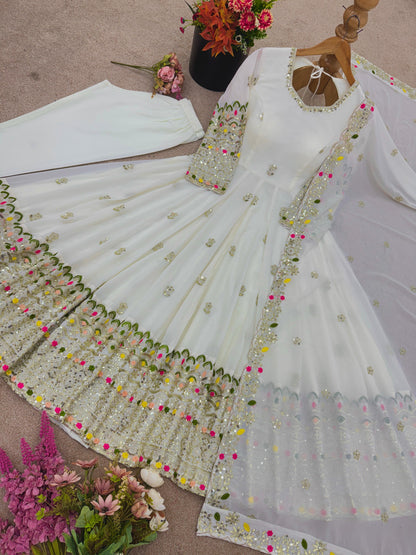 Premium Heavy Georgette Embroidered Gown Set with Pant & Dupatta