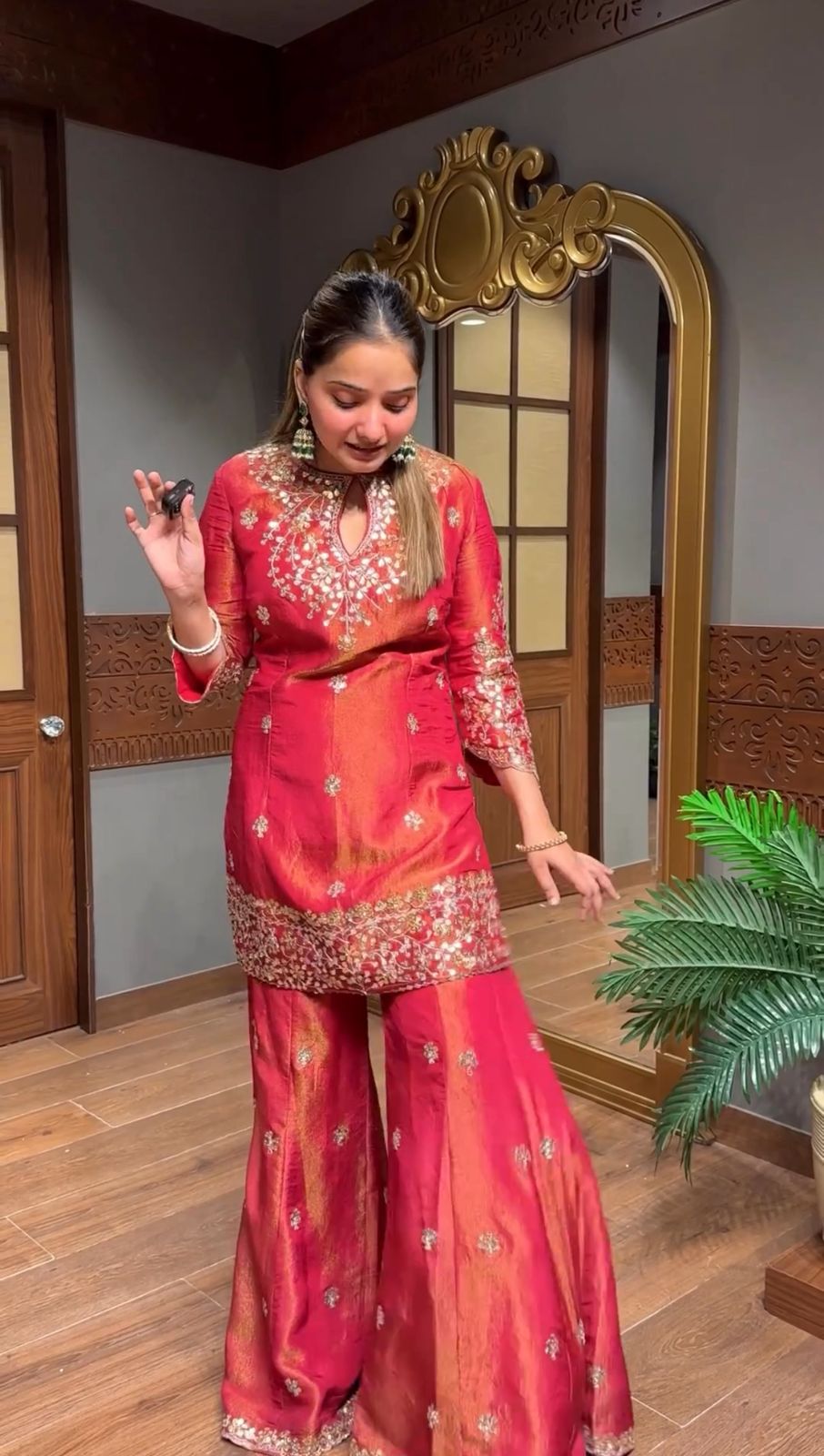 Premium Simar Silk Embroidered Top, Plazzo & Dupatta Set | Fully Stitched & Ready to Wear