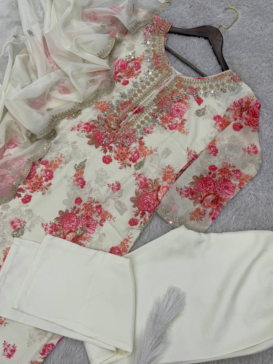 Premium Faux Georgette Embroidered Suit with Pant & Dupatta