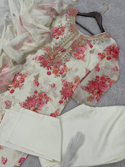 Premium Faux Georgette Embroidered Suit with Pant & Dupatta