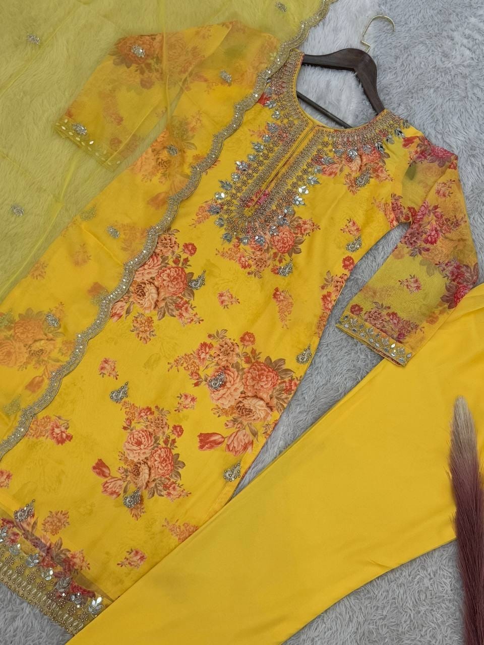 Premium Faux Georgette Embroidered Suit with Pant & Dupatta