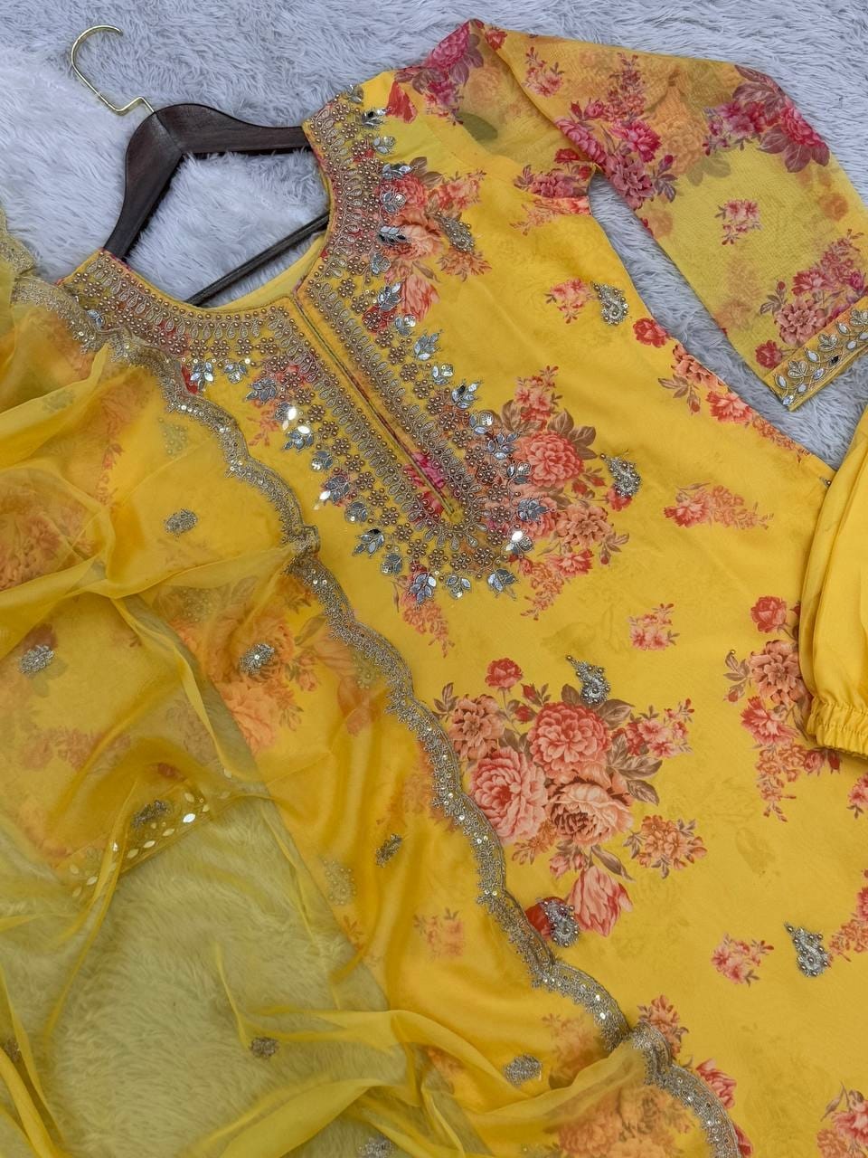 Premium Faux Georgette Embroidered Suit with Pant & Dupatta