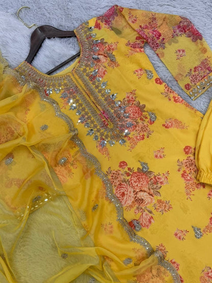 Premium Faux Georgette Embroidered Suit with Pant & Dupatta