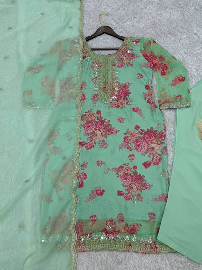 Premium Faux Georgette Embroidered Suit with Pant & Dupatta