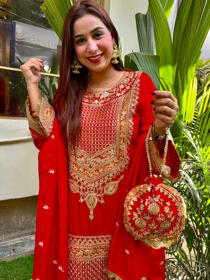 Premium Faux Georgette Embroidered Suit with Pant & Dupatta