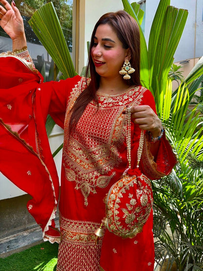 Premium Faux Georgette Embroidered Suit with Pant & Dupatta