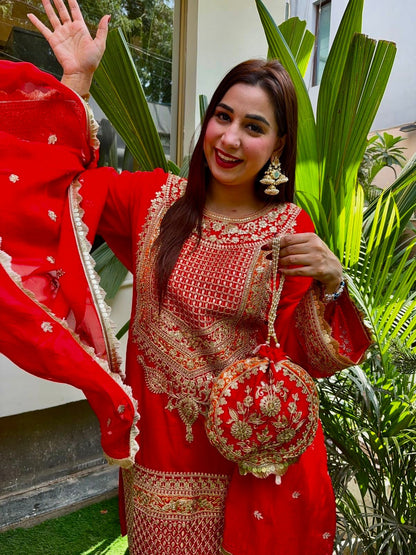 Premium Faux Georgette Embroidered Suit with Pant & Dupatta