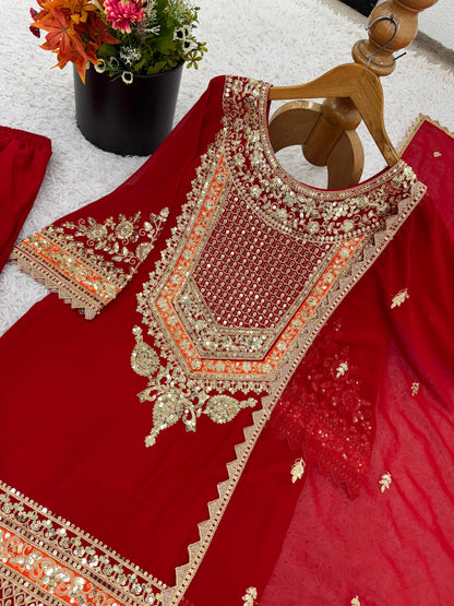 Premium Faux Georgette Embroidered Suit with Pant & Dupatta