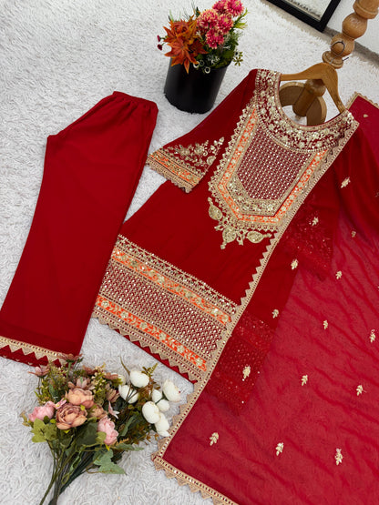 Premium Faux Georgette Embroidered Suit with Pant & Dupatta