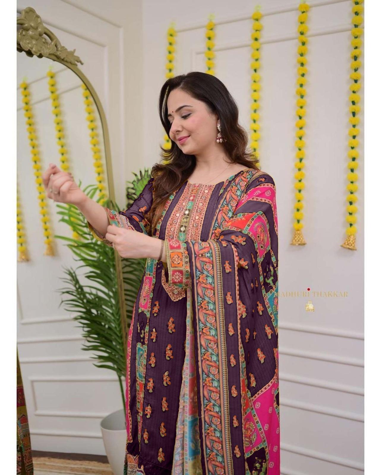 Ivory Pakistani Suit with Digital Prints, Sequin Embroidery & Lace Detailing | Sizes M-10XL