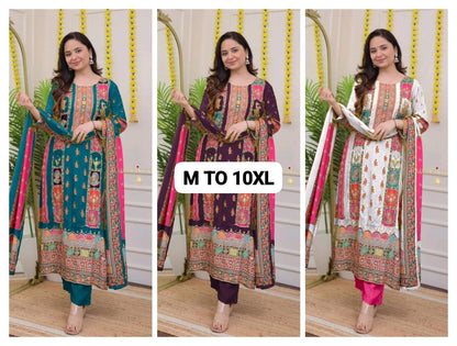 Ivory Pakistani Suit with Digital Prints, Sequin Embroidery & Lace Detailing | Sizes M-10XL