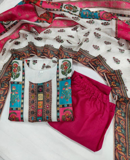 Ivory Pakistani Suit with Digital Prints, Sequin Embroidery & Lace Detailing | Sizes M-10XL