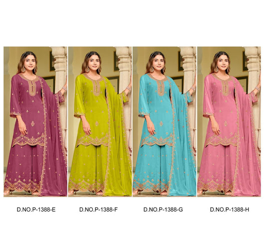 Designer Georgette Embroidered Sharara Set – Kurti, Sharara & Dupatta