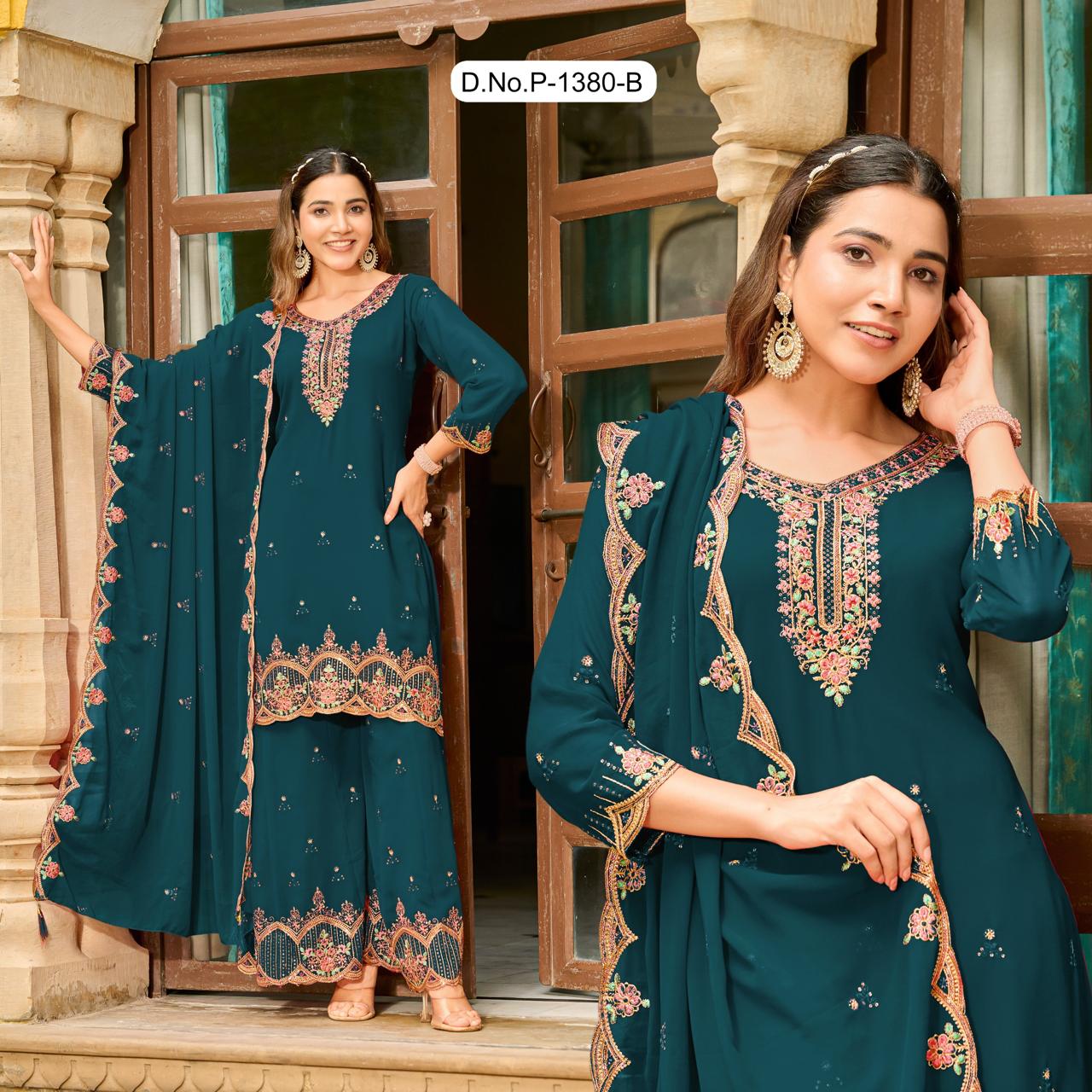 Luxury Georgette Sharara Set | Heavy Embroidery Kurti | Dupatta & Sharara