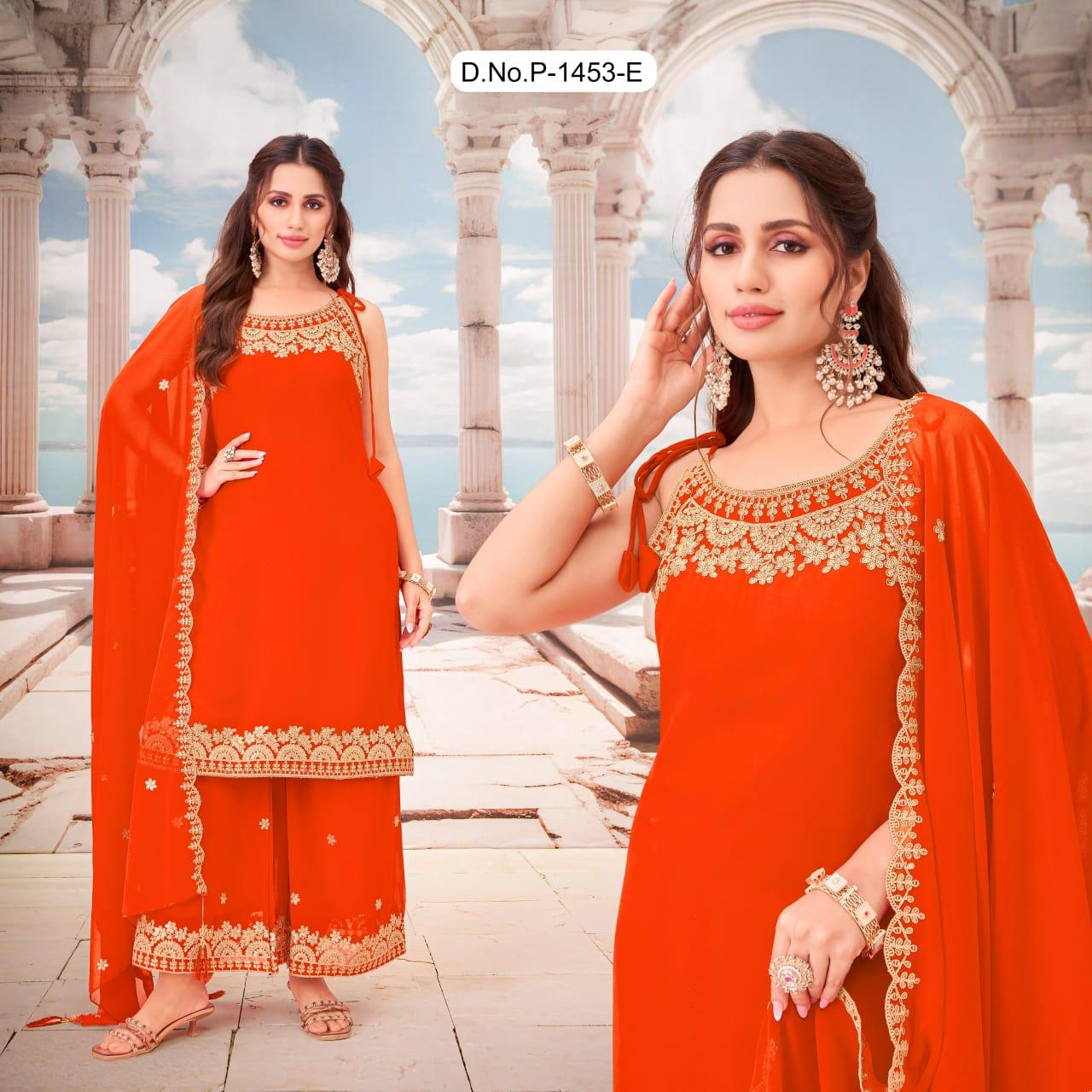 Stylish Embroidered Sharara Set in Georgette with Kurti & Dupatta for Party and Weddings