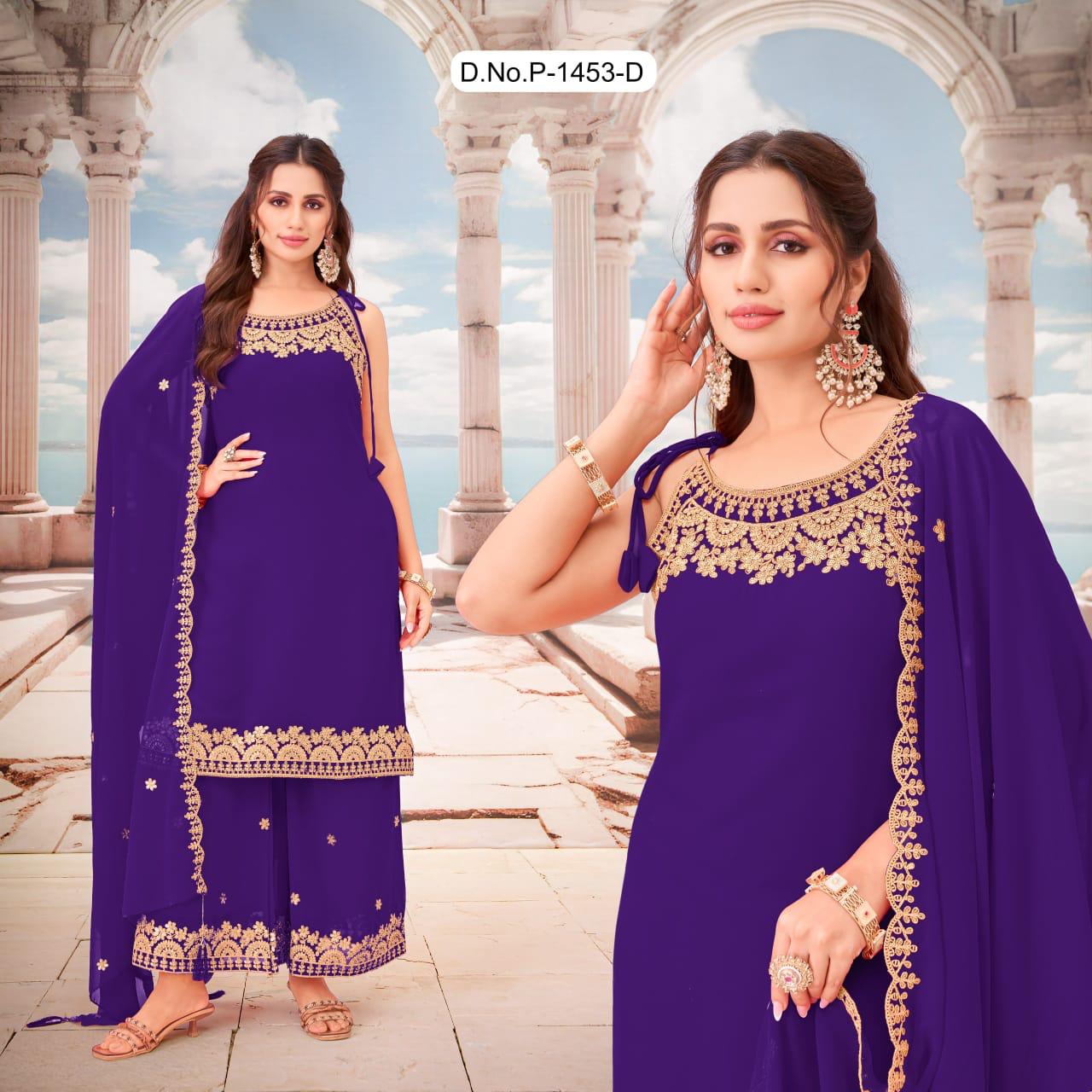 Georgette Embroidered Sharara Set with Heavy Work Kurti & Dupatta for Women Party Wear