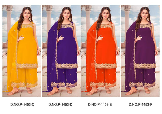 Stylish Embroidered Sharara Set in Georgette with Kurti & Dupatta for Party and Weddings