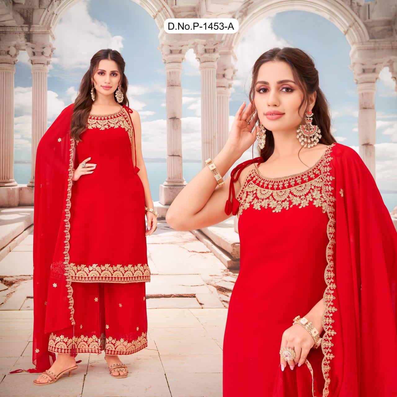 Georgette Sharara Set with Embroidered Kurti & Dupatta for Women Ethnic Fashion