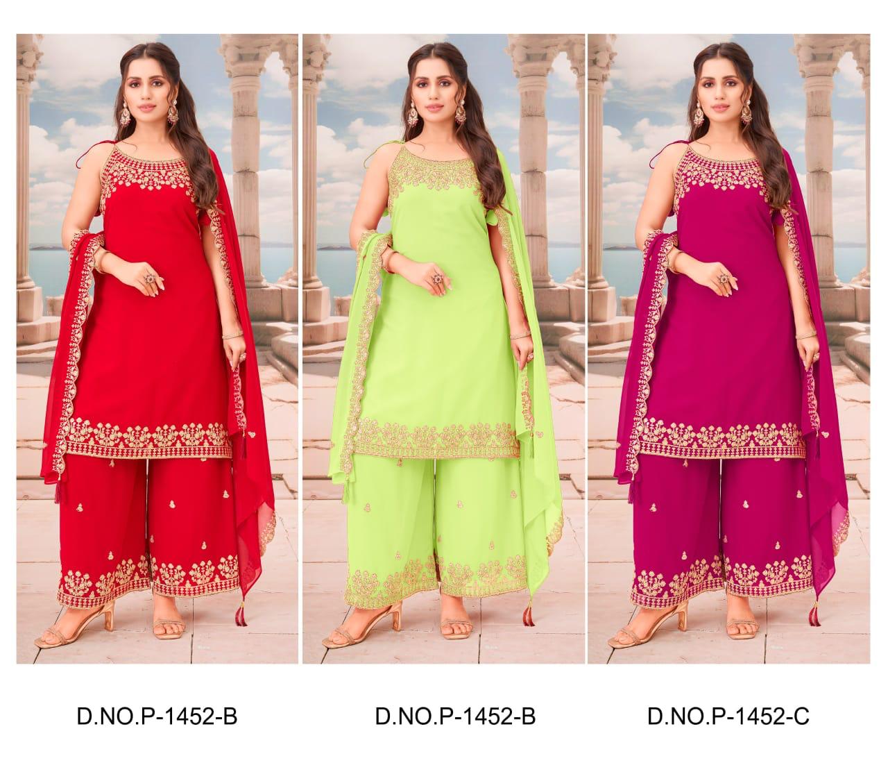 Premium Georgette Sharara Set with Heavy Embroidery Kurti and Matching Dupatta Design