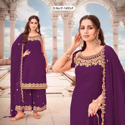 Georgette Embroidered Sharara Set with Heavy Work Kurti & Dupatta for Women Party Wear