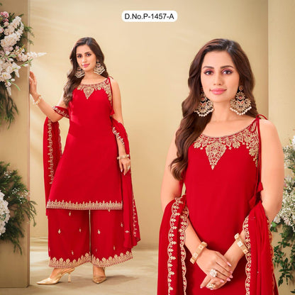 Elegant Designer Georgette Sharara Set with Heavy Embroidery Kurti & Embroidered Dupatta