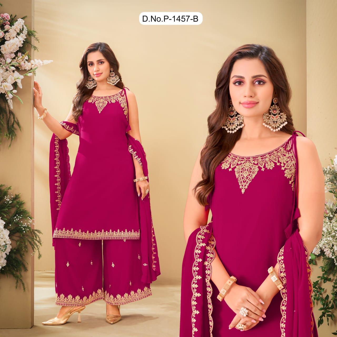 Elegant Designer Georgette Sharara Set with Heavy Embroidery Kurti & Embroidered Dupatta