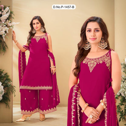 Elegant Designer Georgette Sharara Set with Heavy Embroidery Kurti & Embroidered Dupatta