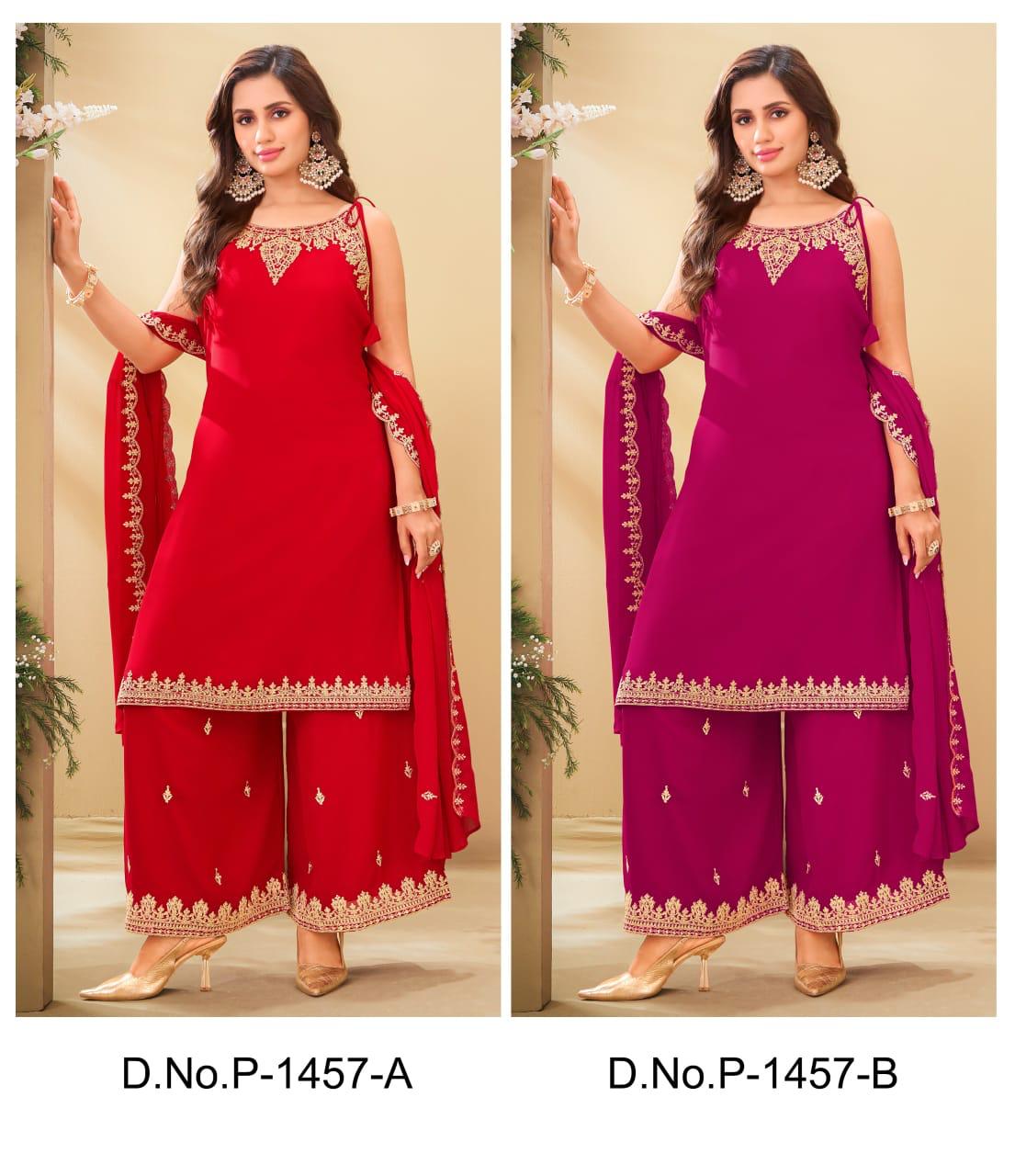 Elegant Designer Georgette Sharara Set with Heavy Embroidery Kurti & Embroidered Dupatta