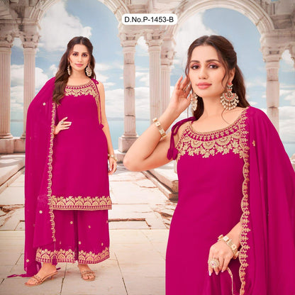 Georgette Sharara Set with Embroidered Kurti & Dupatta for Women Ethnic Fashion