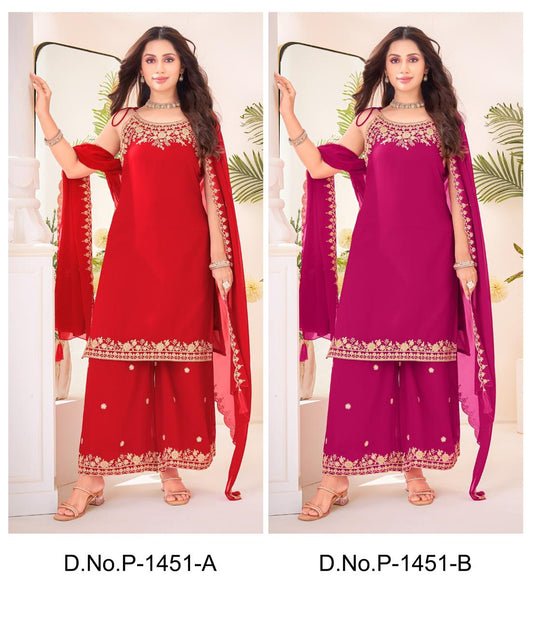 Designer Georgette Sharara Set with Embroidered Kurti and Dupatta for Wedding & Festive