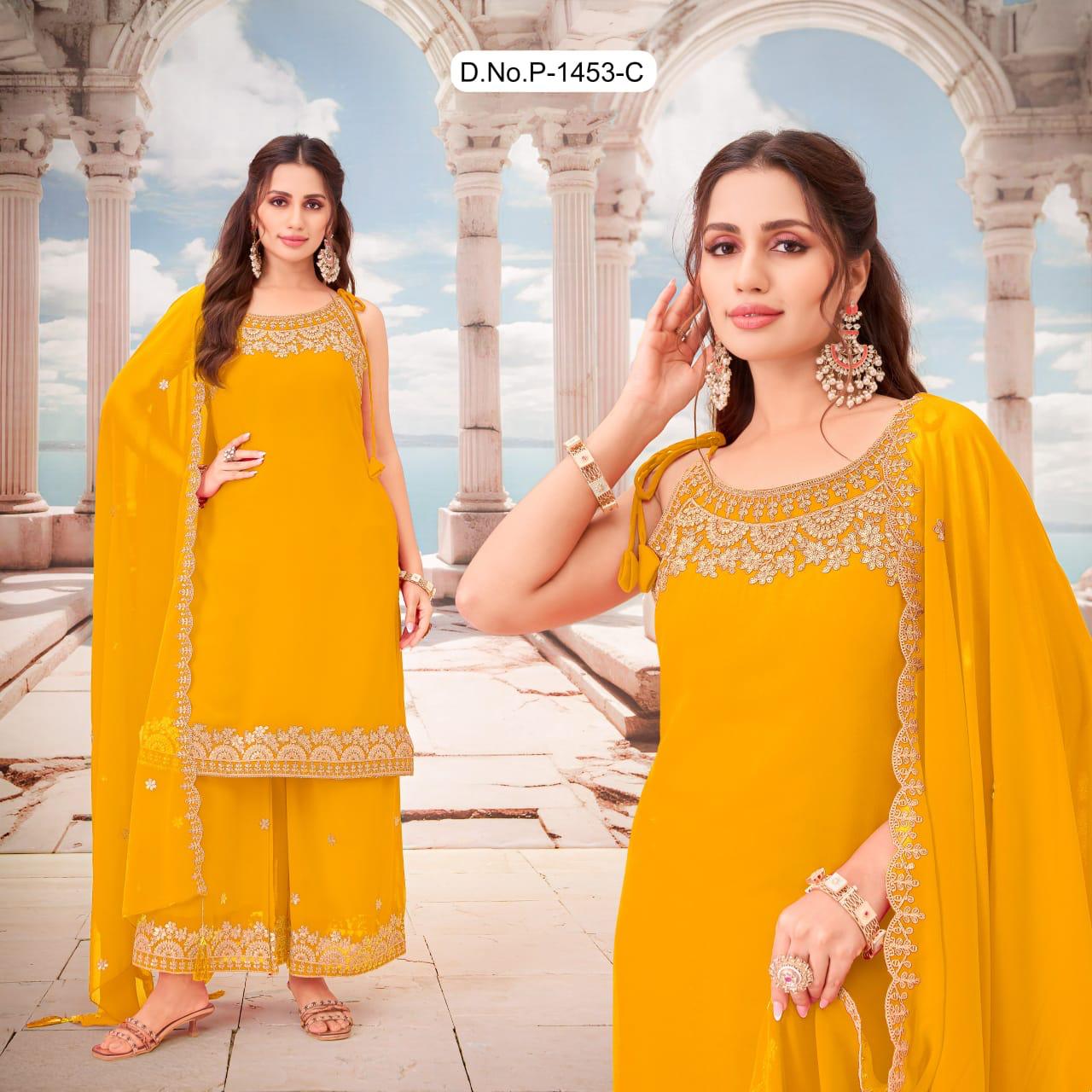 Stylish Embroidered Sharara Set in Georgette with Kurti & Dupatta for Party and Weddings