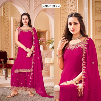 Heavy Embroidery Georgette Sharara Suit Set with Kurti & Dupatta for Festive Occasions