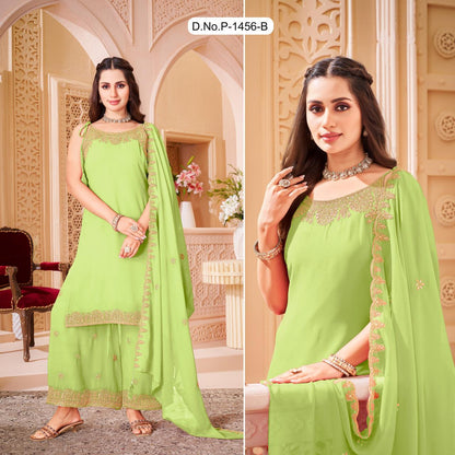 Heavy Embroidery Georgette Sharara Suit Set with Kurti & Dupatta for Festive Occasions