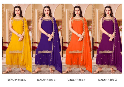 Georgette Embroidered Sharara Set with Heavy Work Kurti & Dupatta for Women Party Wear